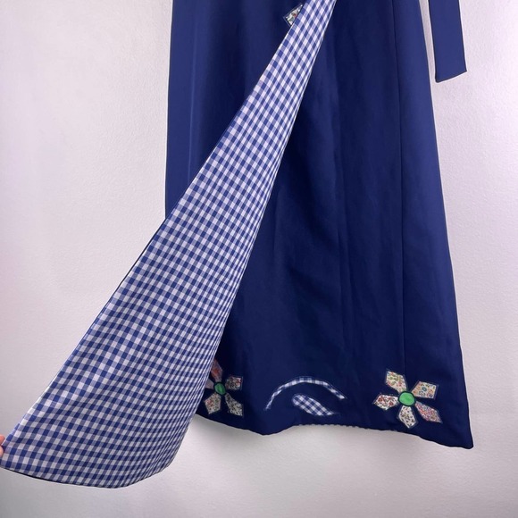 Vintage Wrap Long Skirt Blue White Patchwork Floral Gingham Plaid Women's Medium - Picture 6 of 13